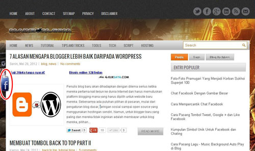 Membuat Widget Facebook Like Box Dengan Tombol Melayang
