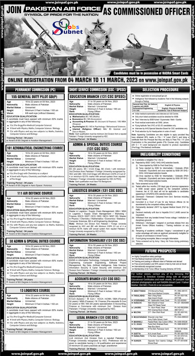 Latest Pakistan Air Force PAF Jobs 2023 Join as Commissioned Officer