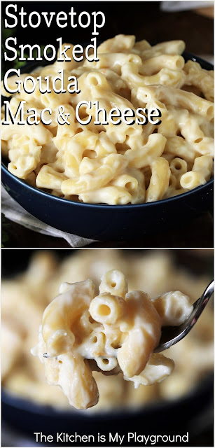 Stovetop Smoked Gouda Mac & Cheese ~ This creamy Smoked Gouda Macaroni and Cheese is made extra creamy & tasty with 2 kinds of cheese. And it's made extra-easy on the stove top!  www.thekitchenismyplayground.com