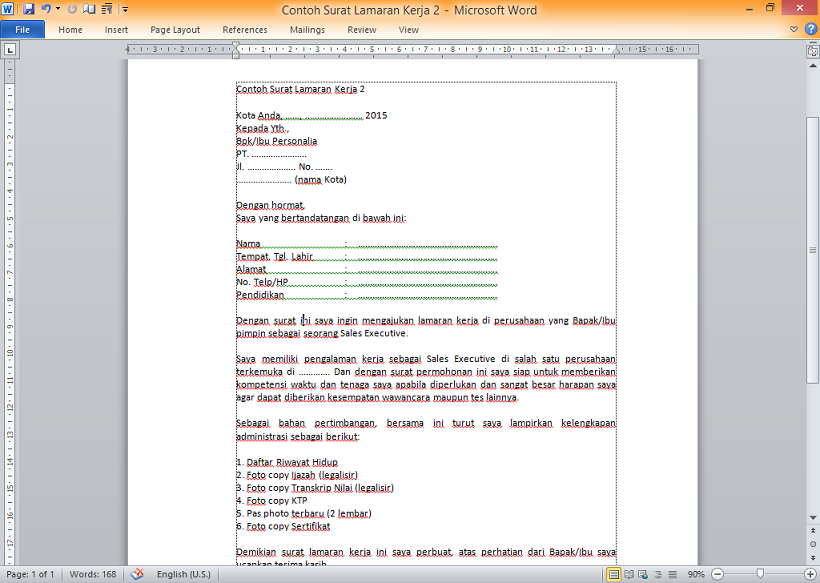 Contoh Surat Lamaran Kerja Sales - Contoh 84