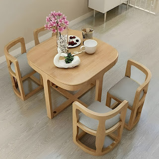 Meja makan hemat ruang bahan kayu jati