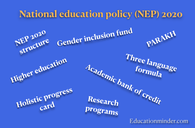 NEP 2020: structure, higher education, holistic process card, inclusion fund, academic bank of credit