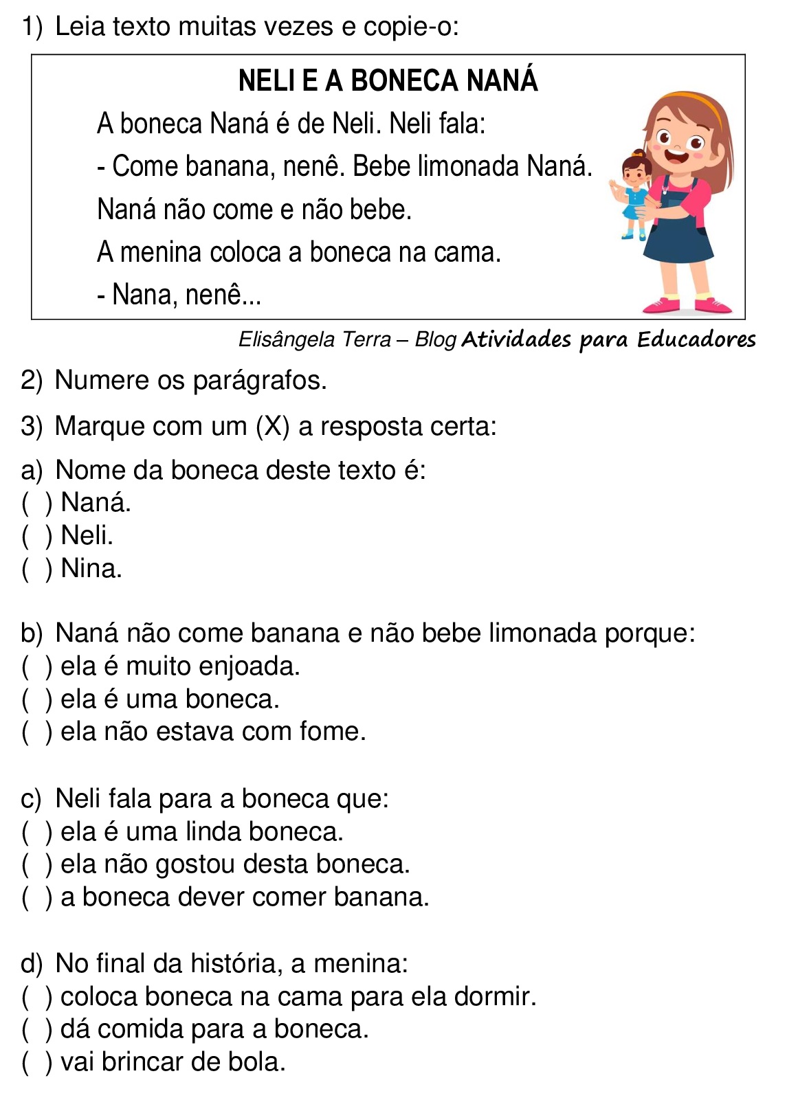 Texto NELI E A BONECA NANÁ, de Elisângela Terra