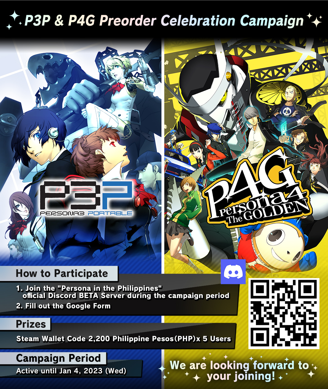 The P3P & P4G Preorder Celebration Discord campaign is also currently underway