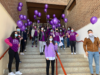 Foto de grupo en las escaleras de entrada del instituto