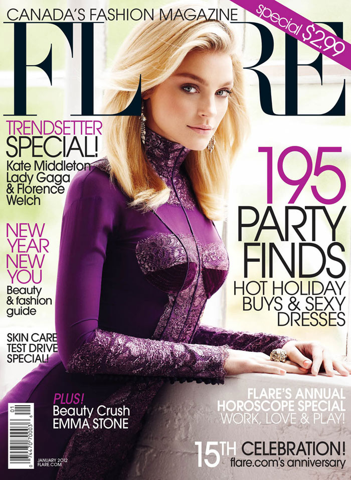 Flare's January 2012 issue sees model Jessica Stam present the Violet 