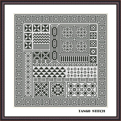 Black ornament easy cross stitch hand embroidery sampler pattern - Tango Stitch