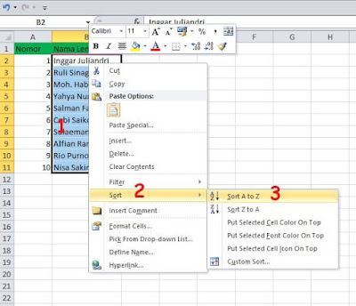 cara mengurutkan data abjad di excel