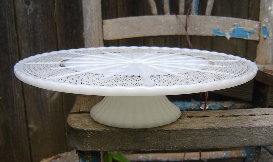 Or perhaps this vintage 1950 39s milk glass cake stand with gold trim