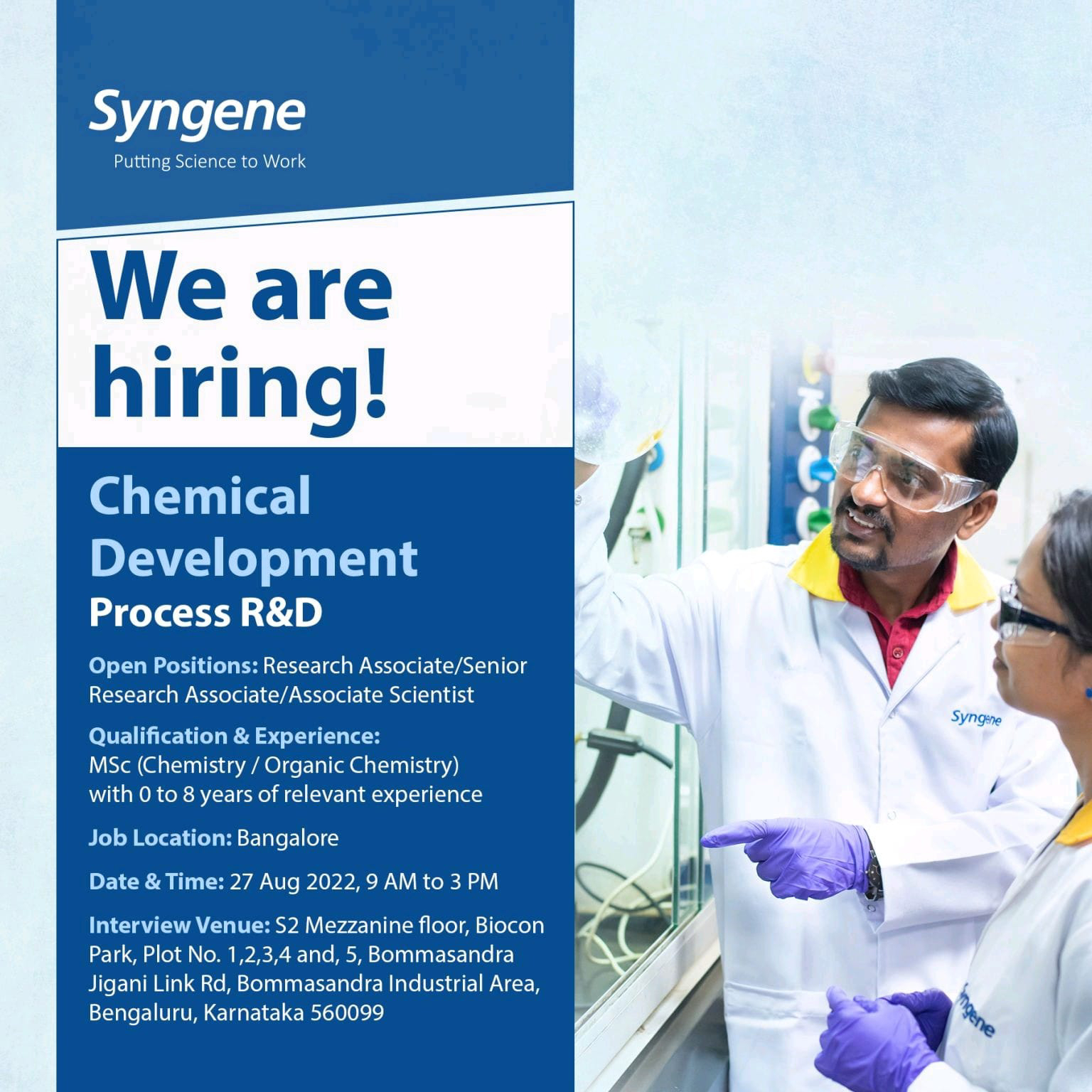 Job Available's for Syngene Ltd Job Vacancy for Chemical Development Process R&D