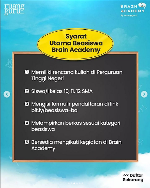 Beasiswa Brain Academy Total Senilai 2,5 Miliar Rupiah, Batas Pendaftaran 13 November 2022