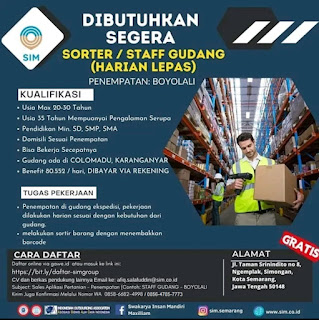 LOKER BOYOLALI STAFF GUDANG di PT SIM SEMARANG