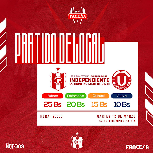 Venta de Entradas Independiente vs Universitario de Vinto