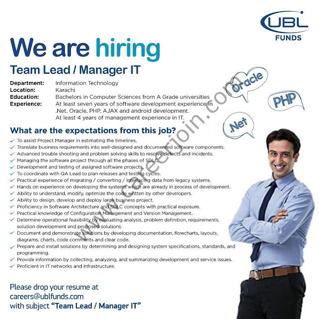 UBL Funds Manager Jobs Team Lead / Manager IT: