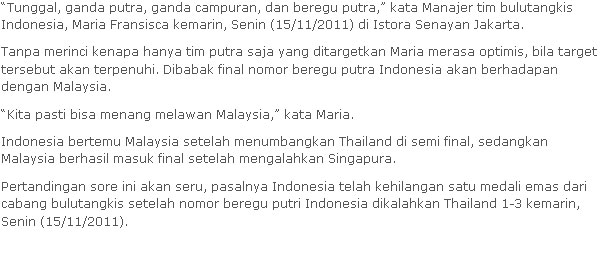 Maria Fransisca: Indonesia Incar Empat Emas