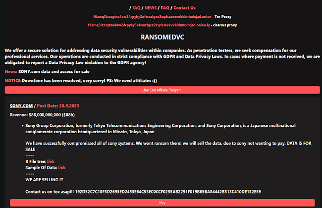 Ransomware team may be selling stolen Sony data
