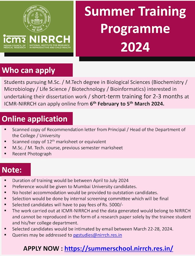 NIRRCH Summer Training Programme 2024 for Final Years