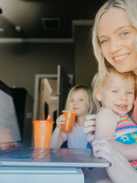 My girls and I during the WFH stage of pandemic, enjoying their Lil' Gourmet-based smoothies