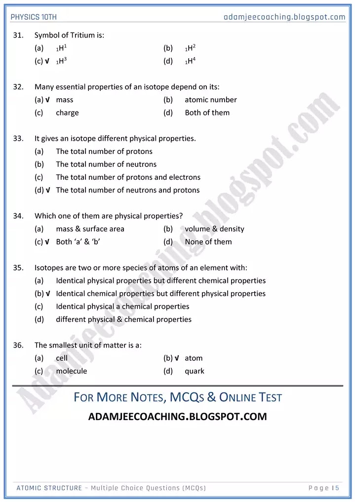 atomic-structure-mcqs-physics-10th