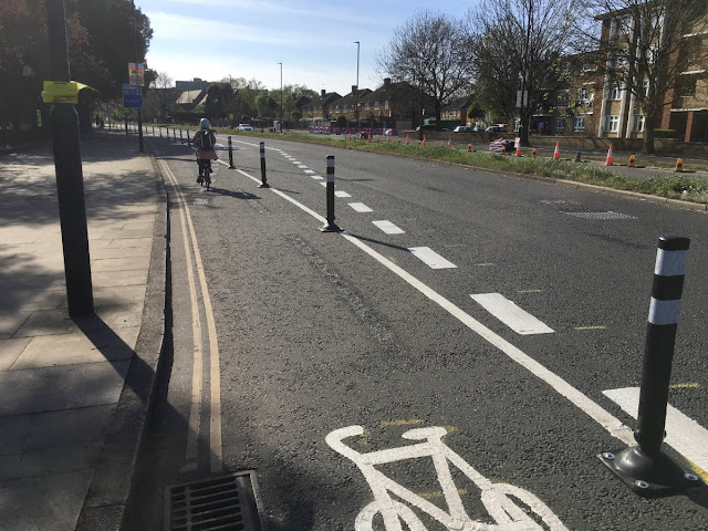 A section of the new cycle lane on the Uxbridge Road in Southall