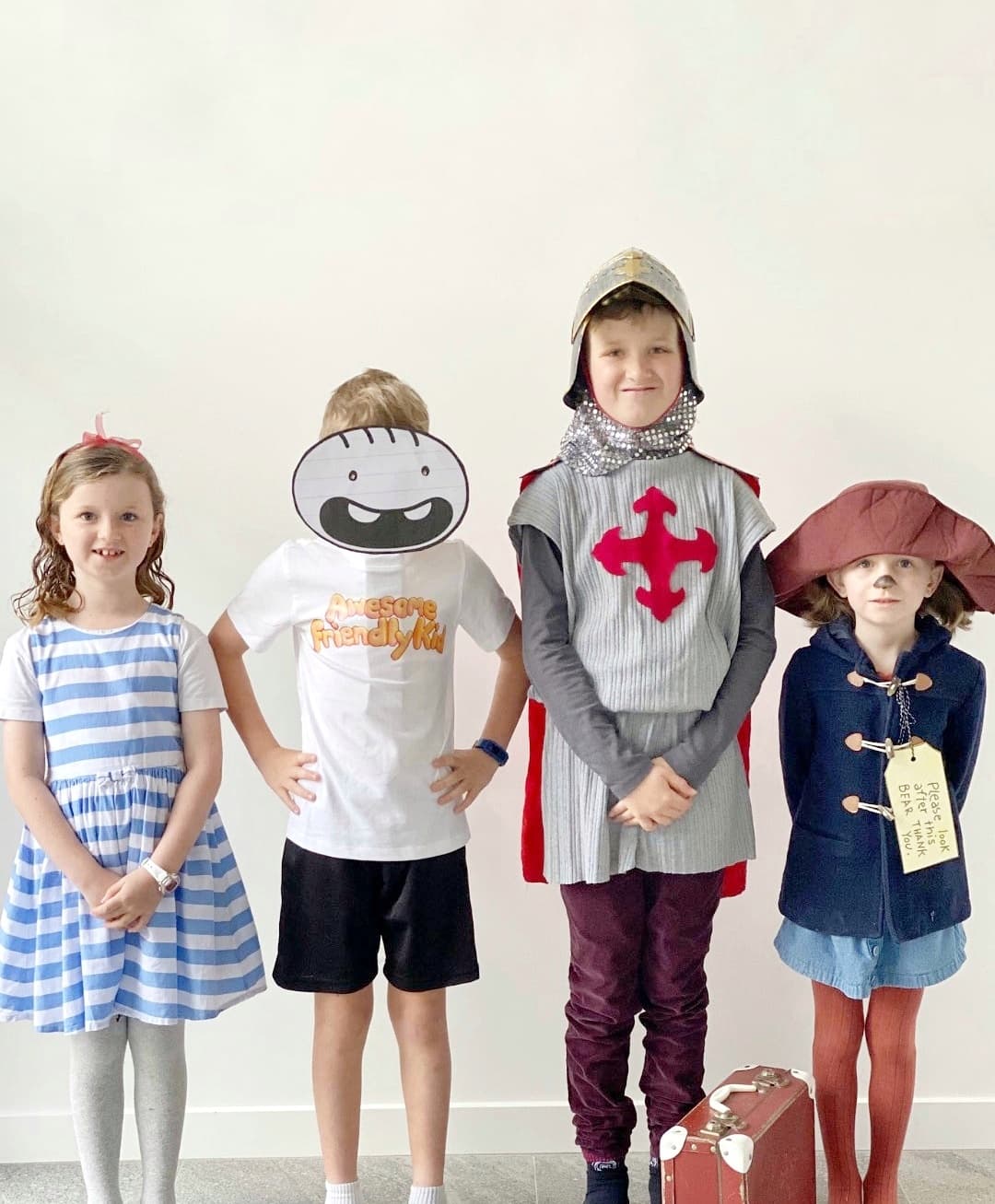 kids dressed in diy book week character costumes