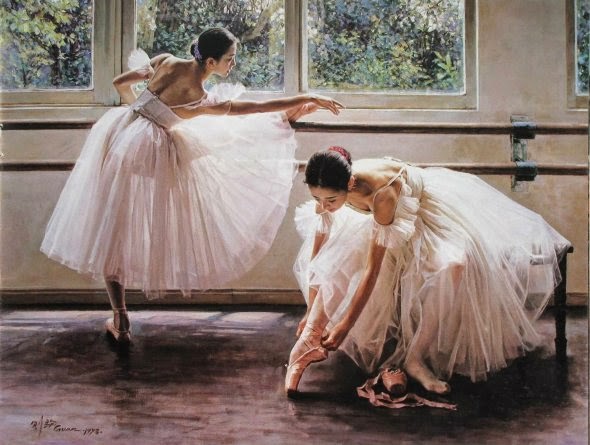 Guan Zeju pinturas foto-realistas mulheres bailarinas sensuais chinesas asiáticas