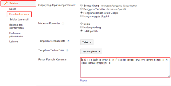 Setelan Komentar Blogger
