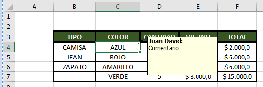 Pegado Especial Comentario en Excel