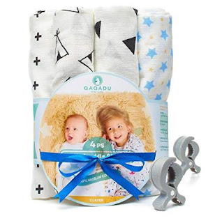 Muslin Swaddle Blankets for Baby - 7 Pcs Set - 4 Swaddles, 2 Clips, Baby Gift Box - 100% Organic Cotton - Unisex Pack For Boys and Girls - Newborn, Infant and Toddler - 47x47 Large Wrap Swaddles 