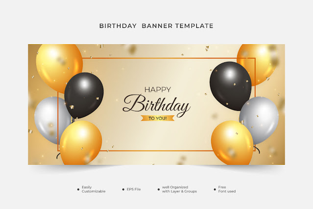 Birthday Banner with Golden Confetti free download
