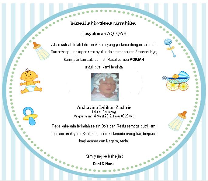 Contoh Kartu Ucapan Aqiqah Bayi Pada Berkat Kotak Nasi 