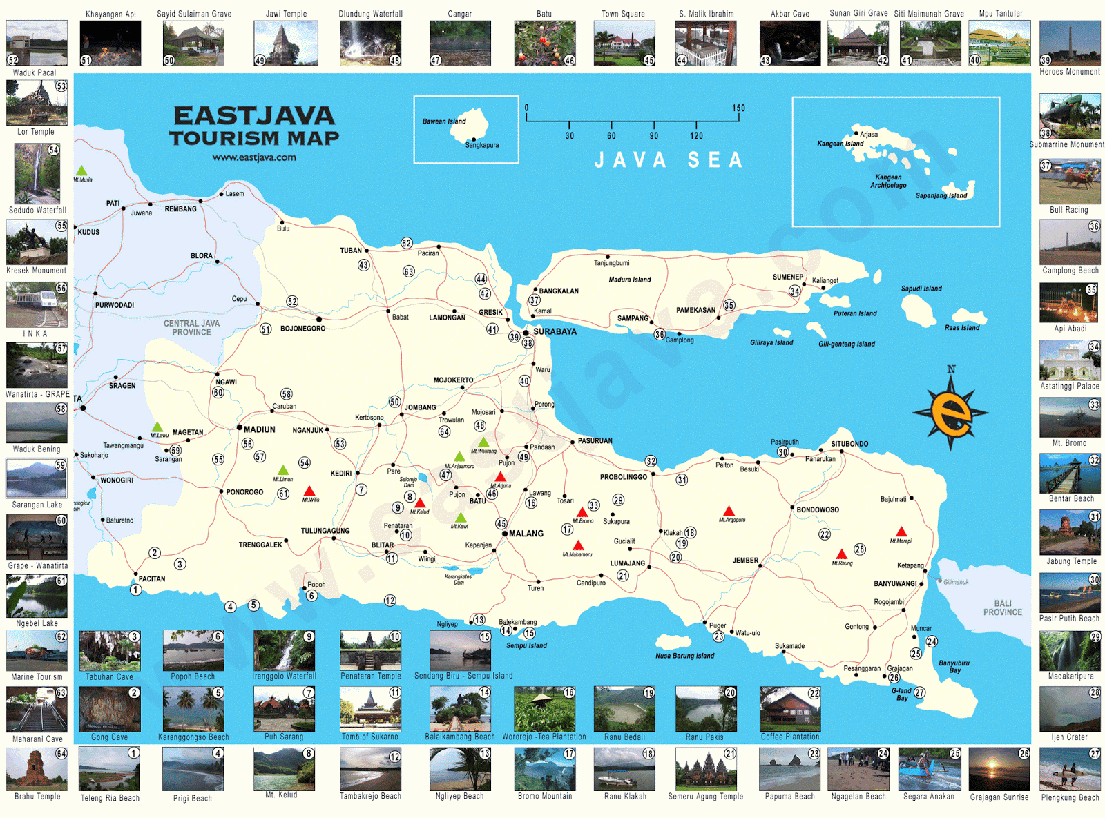 Peta Jawa  Timur  Lengkap Dengan Daftar 29 Nama Kabupaten 