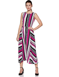 Georgette Beautiful Colored Strips A-line Dress