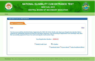 NEET 2013 payment details