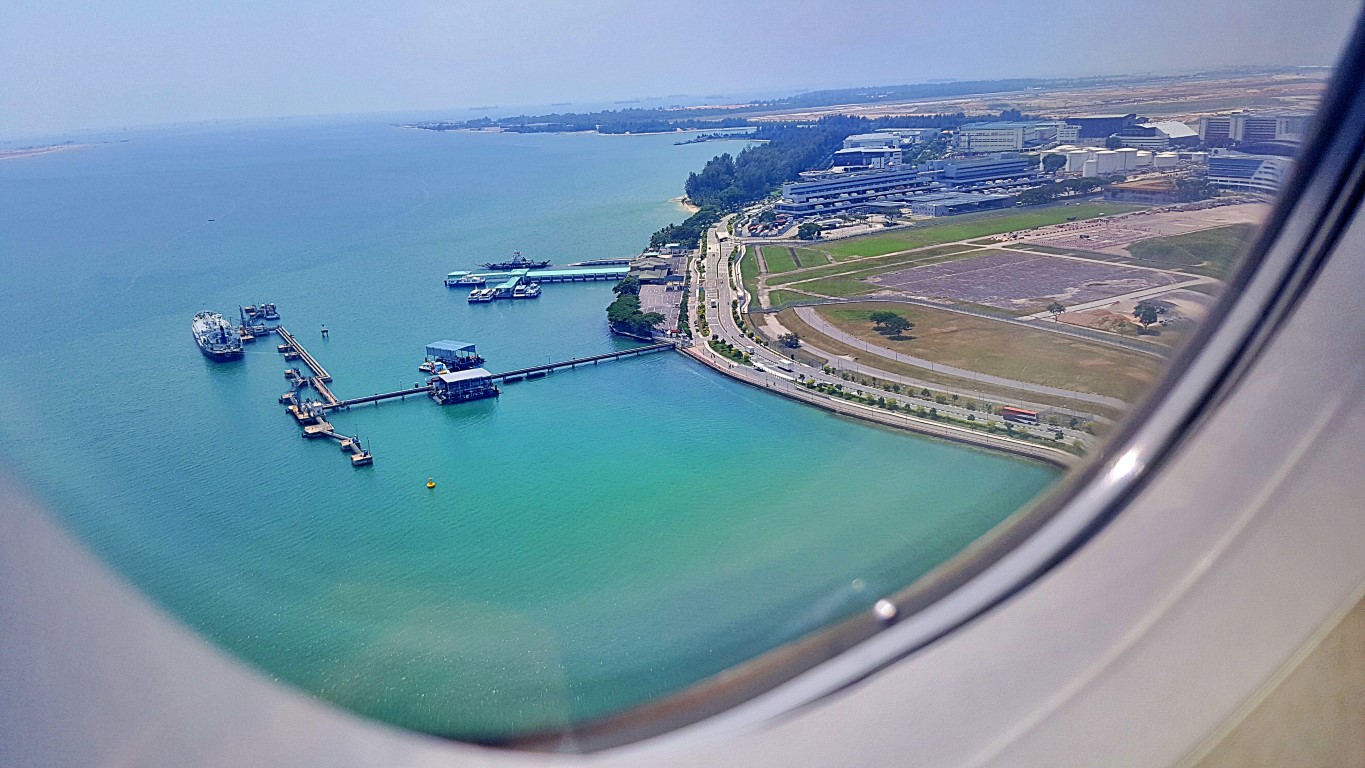 view of changi Beach Park while landing into singapore's changi Airport Runway 20R