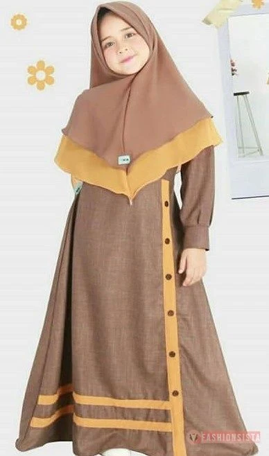 Model Baju Gamis Anak Perempuan Terbaru Kancing Depan Cream - Model baju gamis anak anak