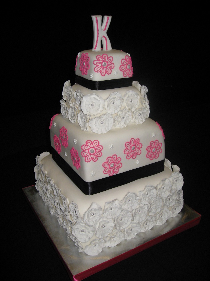 Hot Pink and Frilly Flowers Wedding Cake Posted by Katie's Cakes at 457 PM