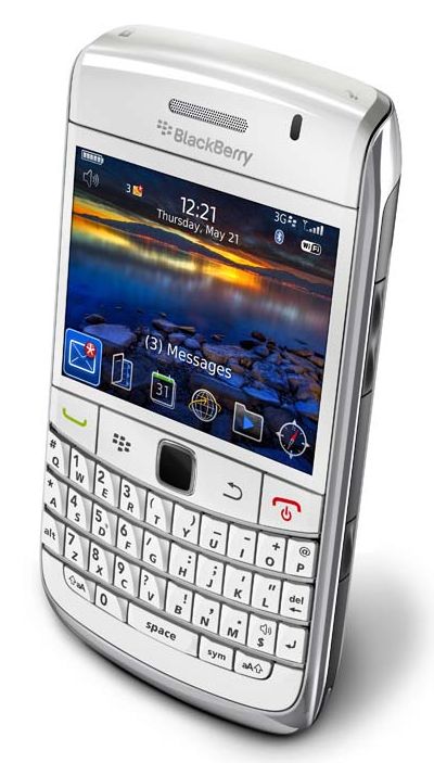 white BlackBerry Bold 9700