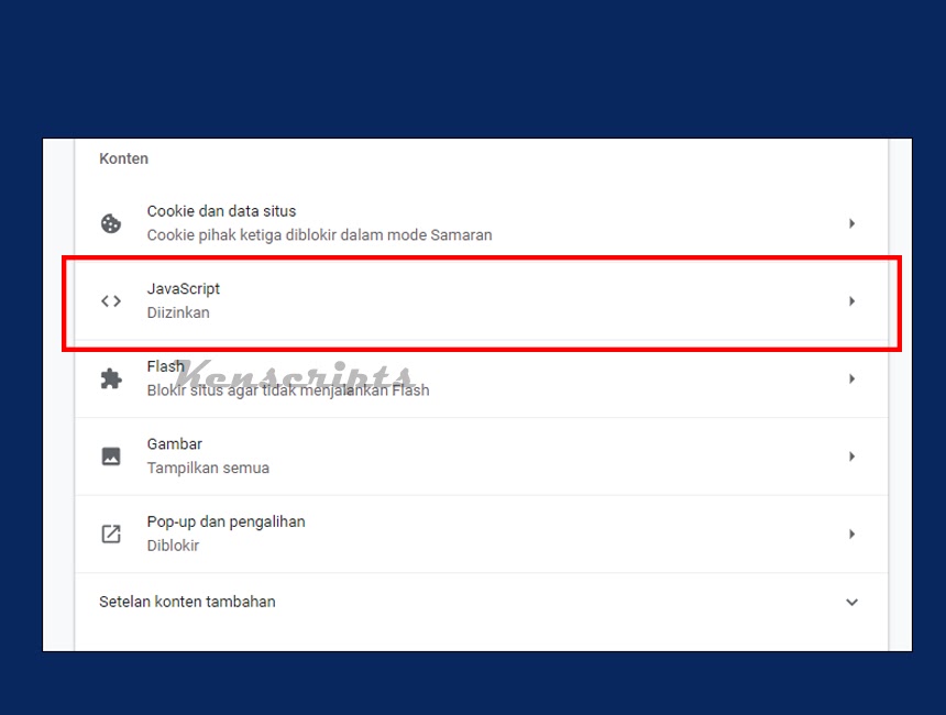 Cara mematikan fungsi javascript chrome
