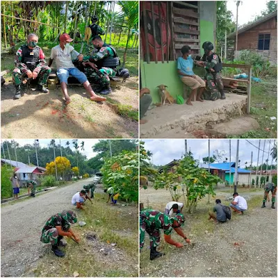 Berikan Pelayan Kesehatan Keliling, Satgas Yonif 512/QY Imbau Warga Patuhi Prokes