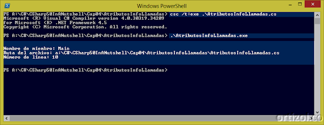 Ejecución assembly AtributosInfoLlamadas.exe