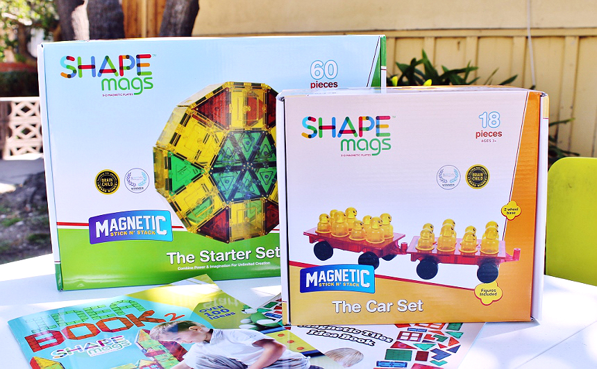 Magnetic Stick N' Stack tiles come in a variety of shapes that magically connect to build endless shapes and structures. Best of all, they don't hurt wheny ou step on them! #ad