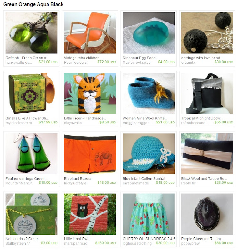 Green Orange Aqua Black Striped Treasury