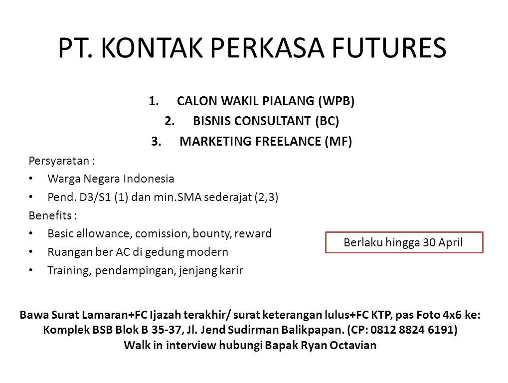 Lowongan Kerja Kota Balikpapan: Lowongan PT. KONTAK 