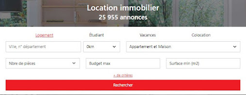 Les critères de recherche de la sous-rubrique Location