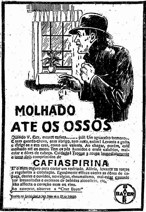 Propaganda do Cafiaspirina - molhado até os ossos pela chuva (gripe) - 1925