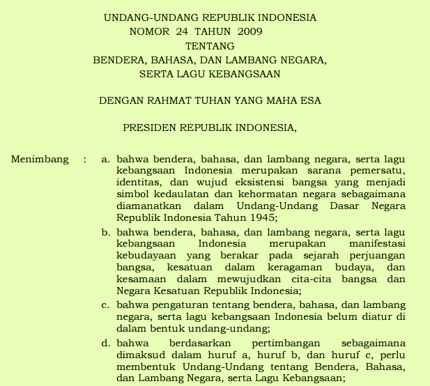 DOWNLOAD UU NOMOR 24 TAHUN 2009 TENTANG BENDERA, BAHASA 