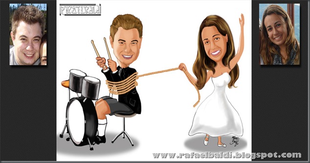 Caricatura Noivinhos Fabielle e Alex Cor