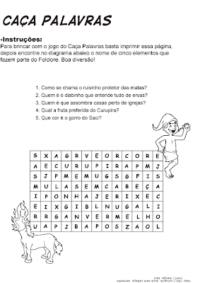 caca palavras Folclore Passatempo para crianças