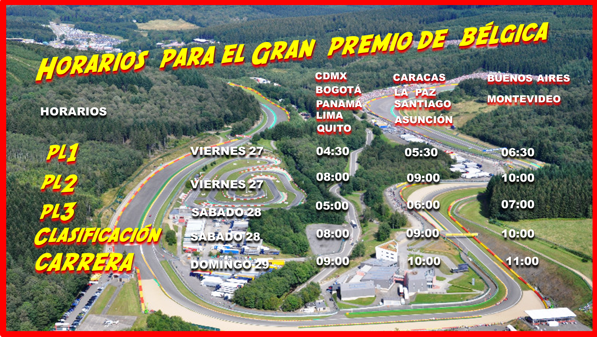 Horarios para Latinoamérica del GP de Bélgica